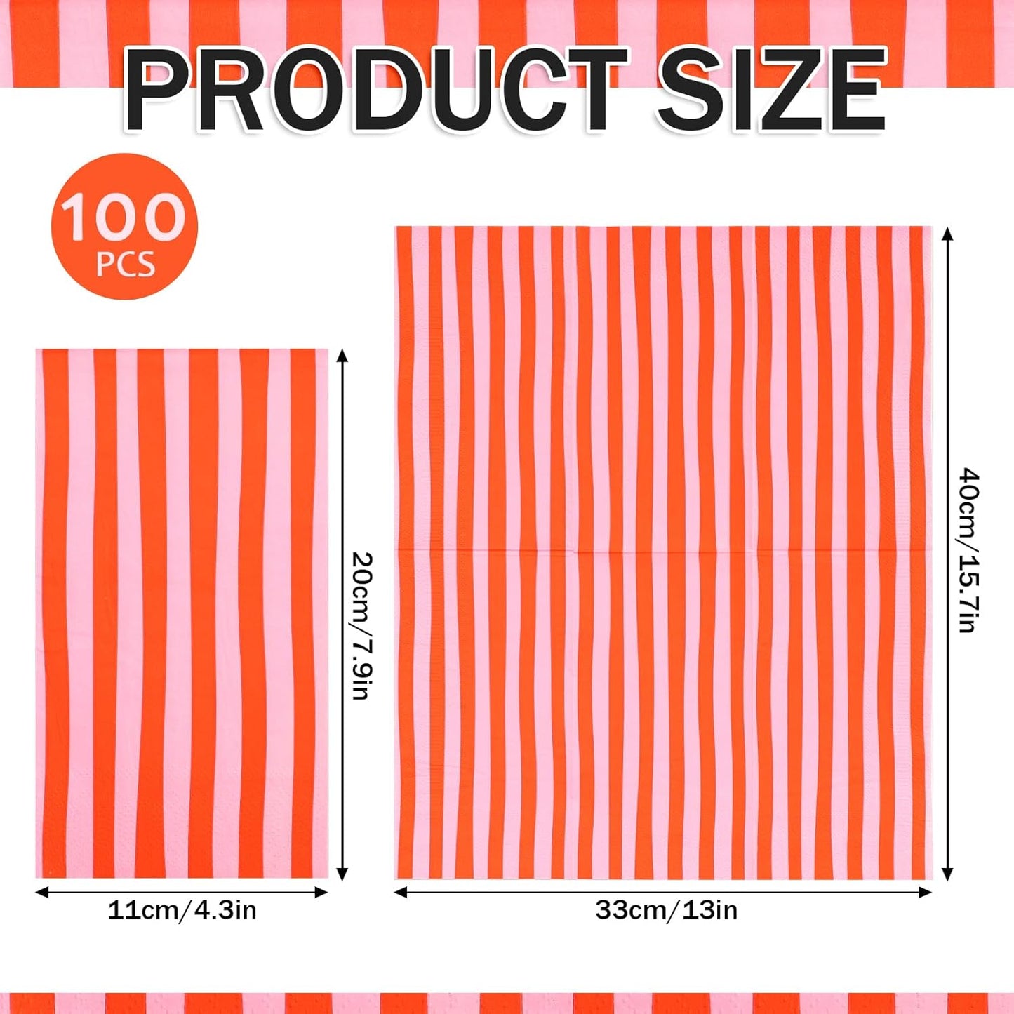 100Pcs Striped Paper Napkins Pink and Red Guest Towels Disposable Hand Towels for Bathroom Wedding Birthday Bridal Baby Shower Home Kitchen Table Decor Supplies