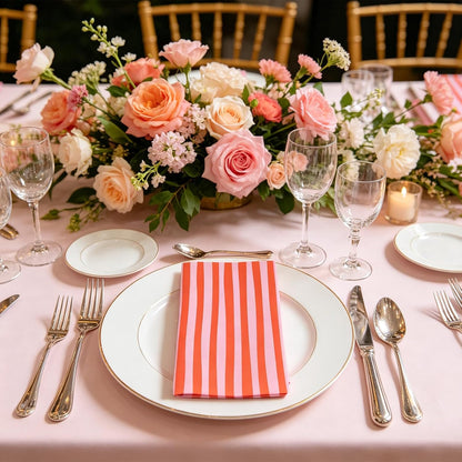 100Pcs Striped Paper Napkins Pink and Red Guest Towels Disposable Hand Towels for Bathroom Wedding Birthday Bridal Baby Shower Home Kitchen Table Decor Supplies