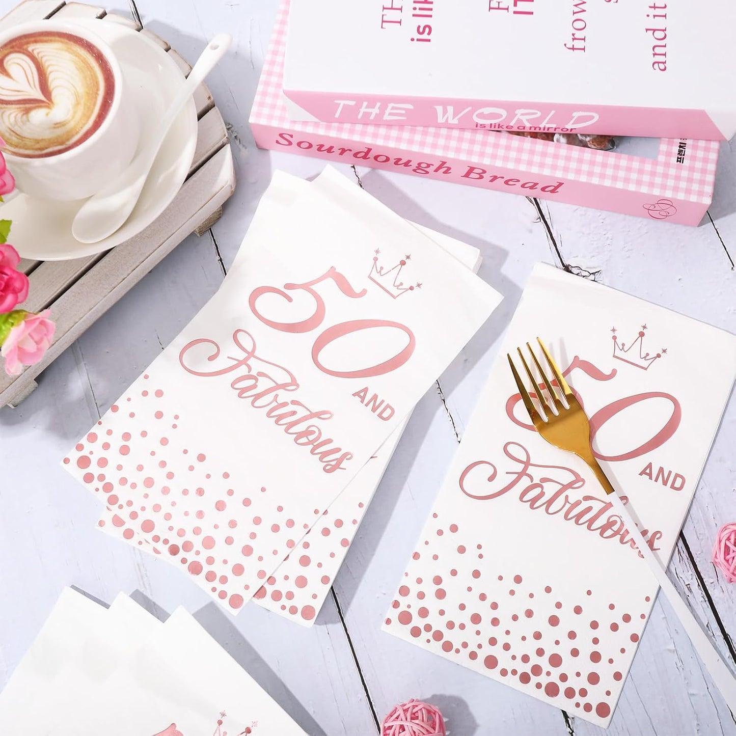 50Pcs 50 and Fabulous Guest Napkins Rose Gold 50th Birthday Disposable Napkins Paper Dinner Hand Towel for Bathroom Women Birthday Party Supplies