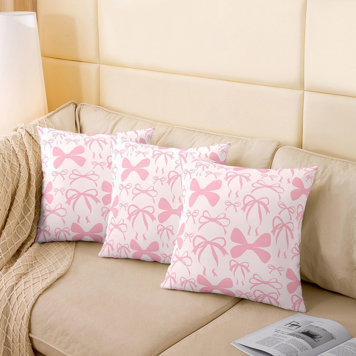 Cute Bowknot Throw Pillow Covers Set of 2