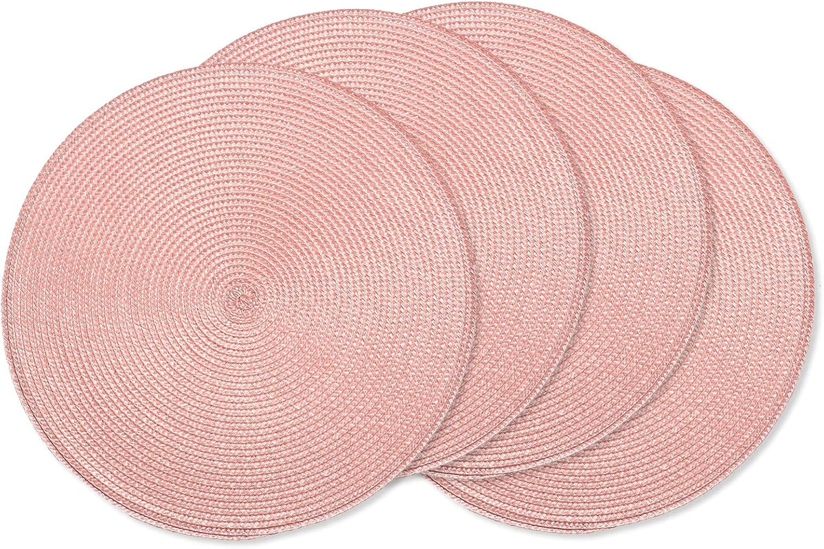 Round Placemats Set of 4 Heat Resistant Washable Non-Slip Woven Braided Table Mats for Dining Table Kitchen & Home Decor (Pink,4)