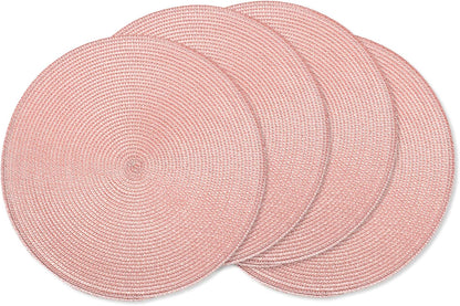 Round Placemats Set of 4 Heat Resistant Washable Non-Slip Woven Braided Table Mats for Dining Table Kitchen & Home Decor (Pink,4)