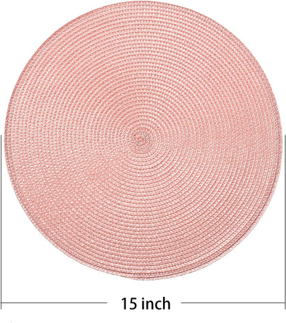 Round Placemats Set of 4 Heat Resistant Washable Non-Slip Woven Braided Table Mats for Dining Table Kitchen & Home Decor (Pink,4)