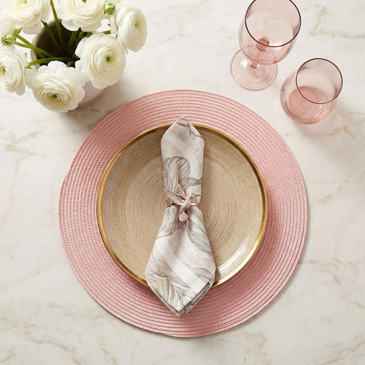 Round Placemats Set of 4 Heat Resistant Washable Non-Slip Woven Braided Table Mats for Dining Table Kitchen & Home Decor (Pink,4)