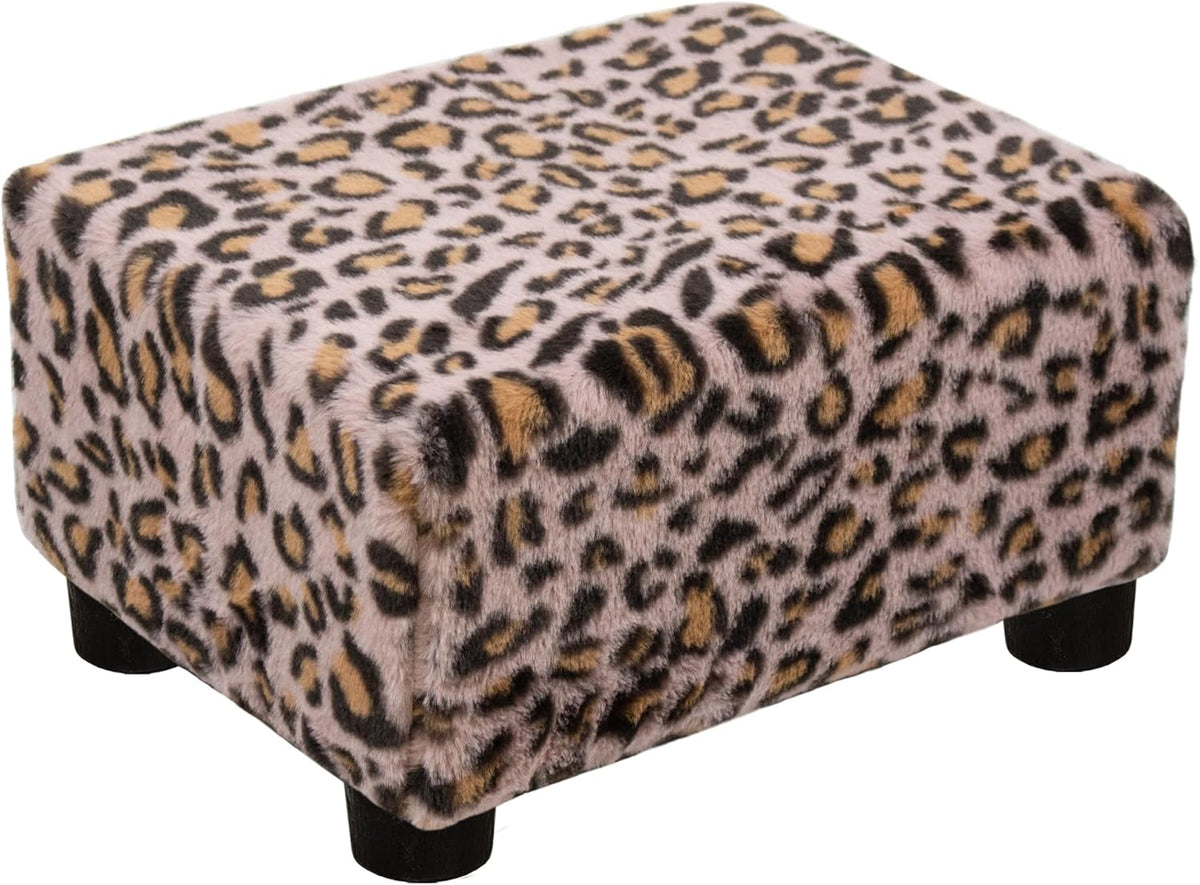 Small Foot Stool Ottoman Footstool with Legs Under Desk Footrest for Living Room Bedroom and Office, Faux Fur Pink