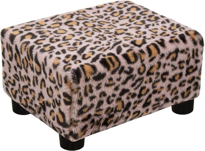 Small Foot Stool Ottoman Footstool with Legs Under Desk Footrest for Living Room Bedroom and Office, Faux Fur Pink