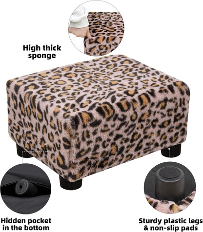 Small Foot Stool Ottoman Footstool with Legs Under Desk Footrest for Living Room Bedroom and Office, Faux Fur Pink