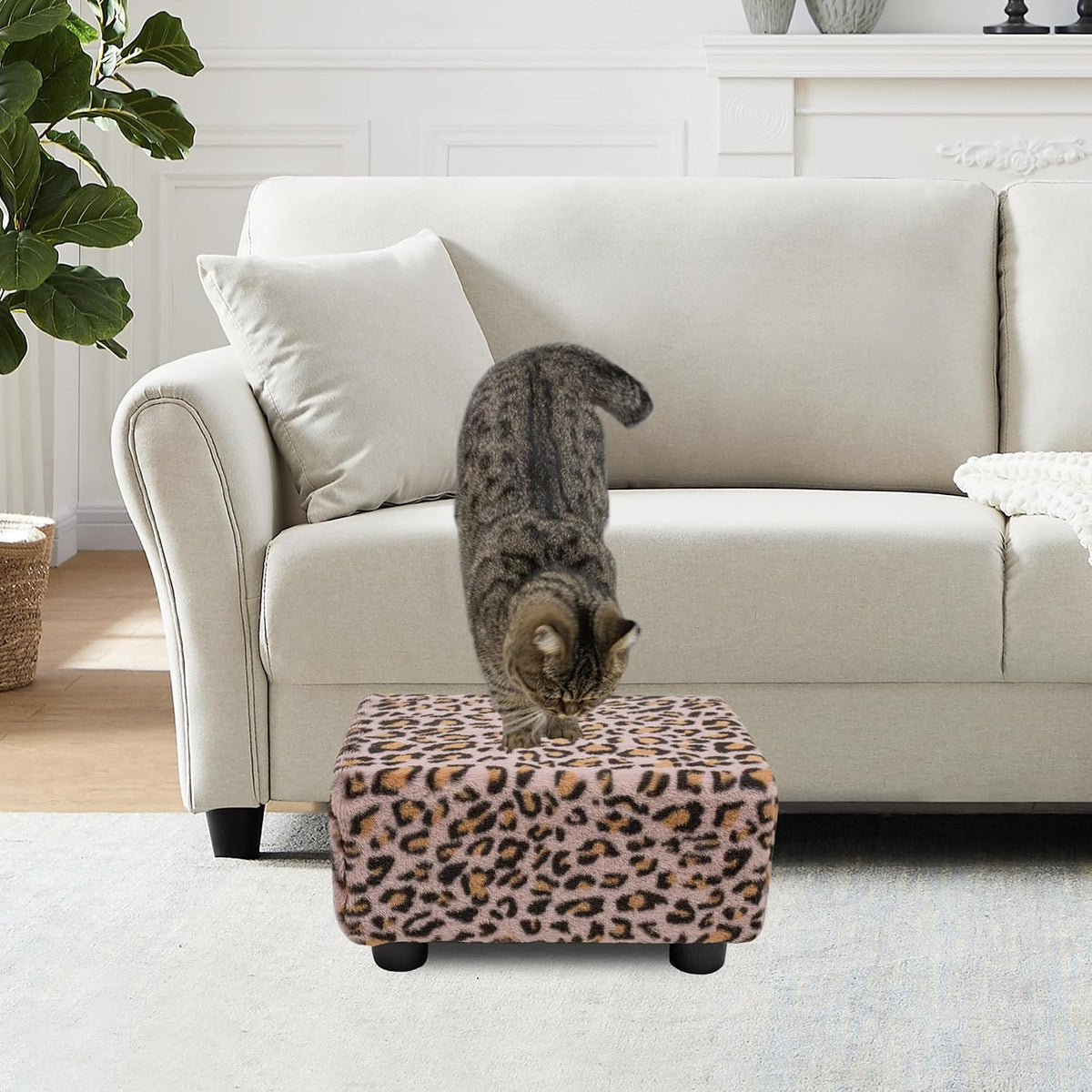 Small Foot Stool Ottoman Footstool with Legs Under Desk Footrest for Living Room Bedroom and Office, Faux Fur Pink