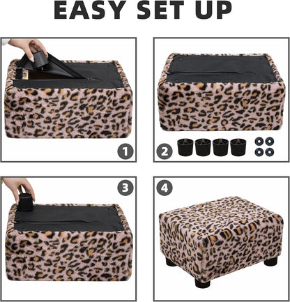 Small Foot Stool Ottoman Footstool with Legs Under Desk Footrest for Living Room Bedroom and Office, Faux Fur Pink