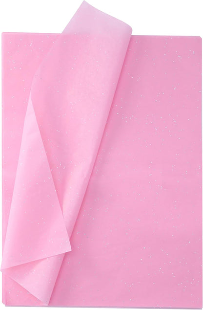 36 Sheets Glitter Pink Tissue Paper for Gift Bags – 20 x 20 inch Sparkling Wrapping Tissue for Crafts & Party Packaging