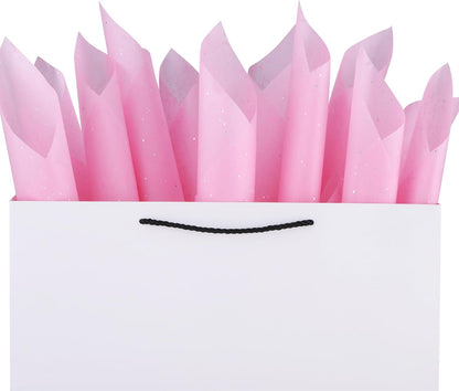 36 Sheets Glitter Pink Tissue Paper for Gift Bags – 20 x 20 inch Sparkling Wrapping Tissue for Crafts & Party Packaging