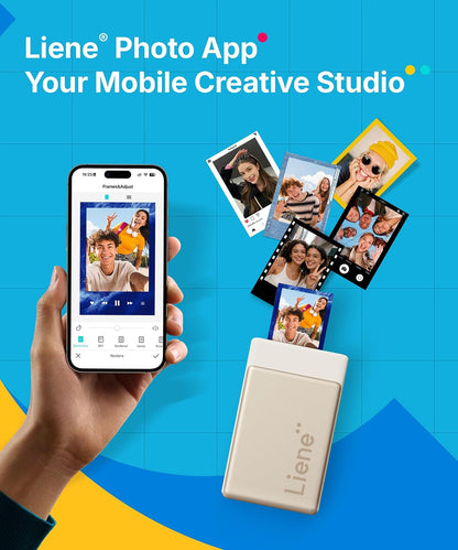 Pearl N200 Pro Portable Photo Printer, Instant Mini Picture Printer for iPhone Smartphone, Thermal Dye Sublimation, Bluetooth Sticker Printer 50 Sheets 2x3 Adhesive Paper & 5 Cartridges, Gold