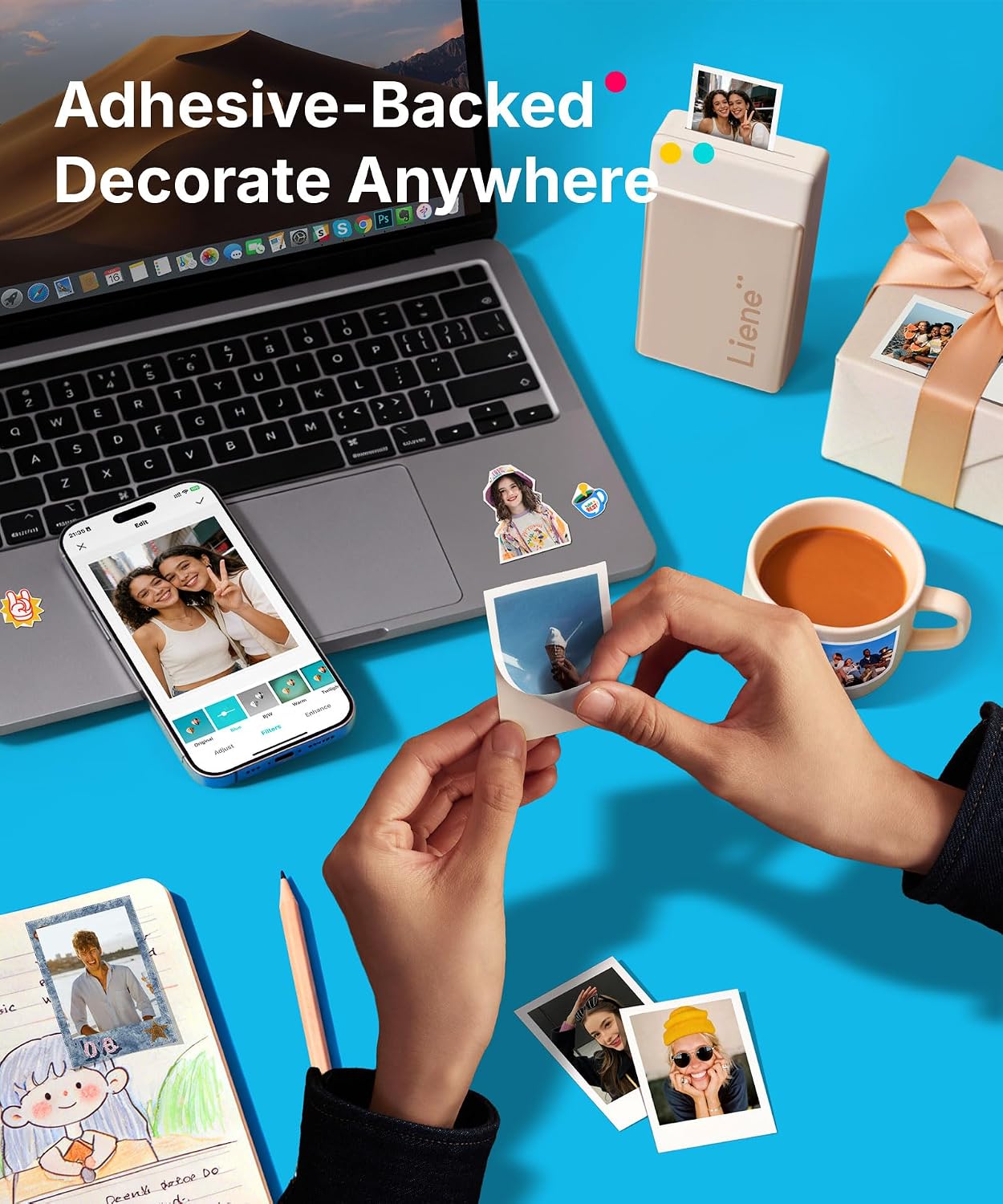 Pearl N200 Pro Portable Photo Printer, Instant Mini Picture Printer for iPhone Smartphone, Thermal Dye Sublimation, Bluetooth Sticker Printer 50 Sheets 2x3 Adhesive Paper & 5 Cartridges, Gold