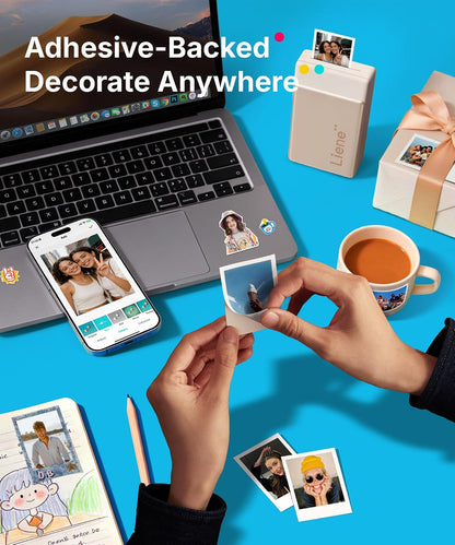 Pearl N200 Pro Portable Photo Printer, Instant Mini Picture Printer for iPhone Smartphone, Thermal Dye Sublimation, Bluetooth Sticker Printer 50 Sheets 2x3 Adhesive Paper & 5 Cartridges, Gold