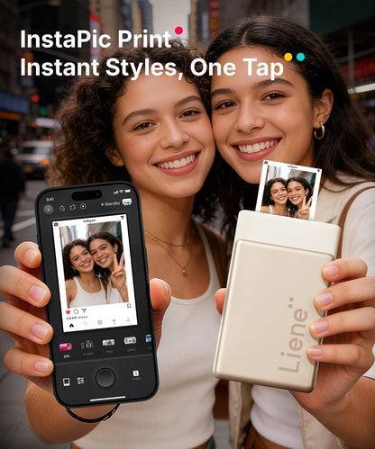 Pearl N200 Pro Portable Photo Printer, Instant Mini Picture Printer for iPhone Smartphone, Thermal Dye Sublimation, Bluetooth Sticker Printer 50 Sheets 2x3 Adhesive Paper & 5 Cartridges, Gold