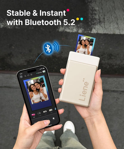 Pearl N200 Pro Portable Photo Printer, Instant Mini Picture Printer for iPhone Smartphone, Thermal Dye Sublimation, Bluetooth Sticker Printer 50 Sheets 2x3 Adhesive Paper & 5 Cartridges, Gold