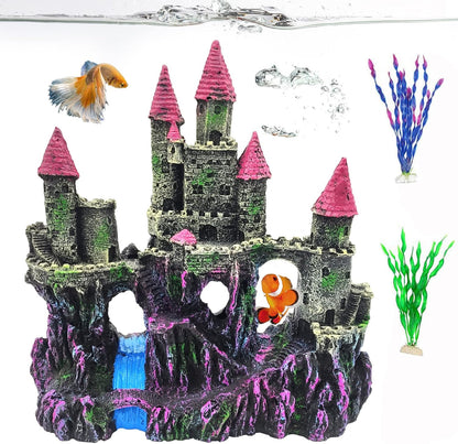 Aquarium Resin Castle Decoration,Fish Tank Driftwood Castle Cave Hideouts House Plants Supplies Accessories(Pink)