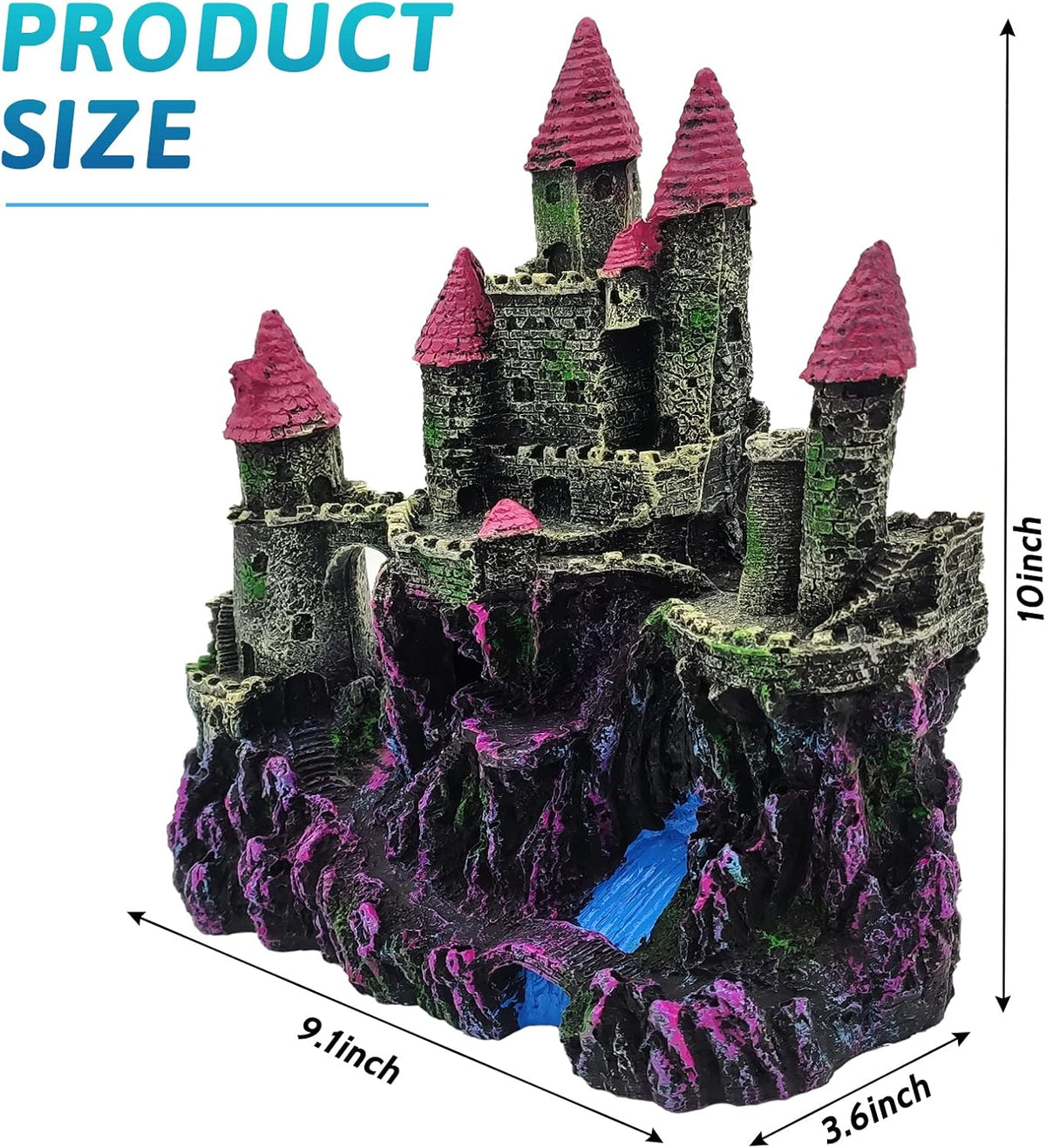 Aquarium Resin Castle Decoration,Fish Tank Driftwood Castle Cave Hideouts House Plants Supplies Accessories(Pink)
