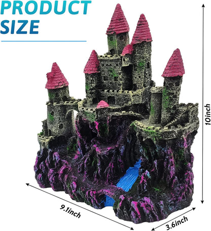 Aquarium Resin Castle Decoration,Fish Tank Driftwood Castle Cave Hideouts House Plants Supplies Accessories(Pink)