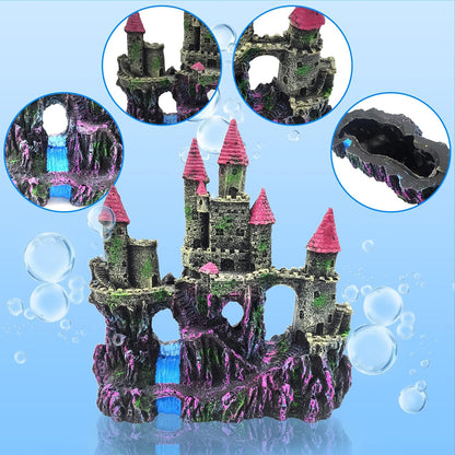 Aquarium Resin Castle Decoration,Fish Tank Driftwood Castle Cave Hideouts House Plants Supplies Accessories(Pink)