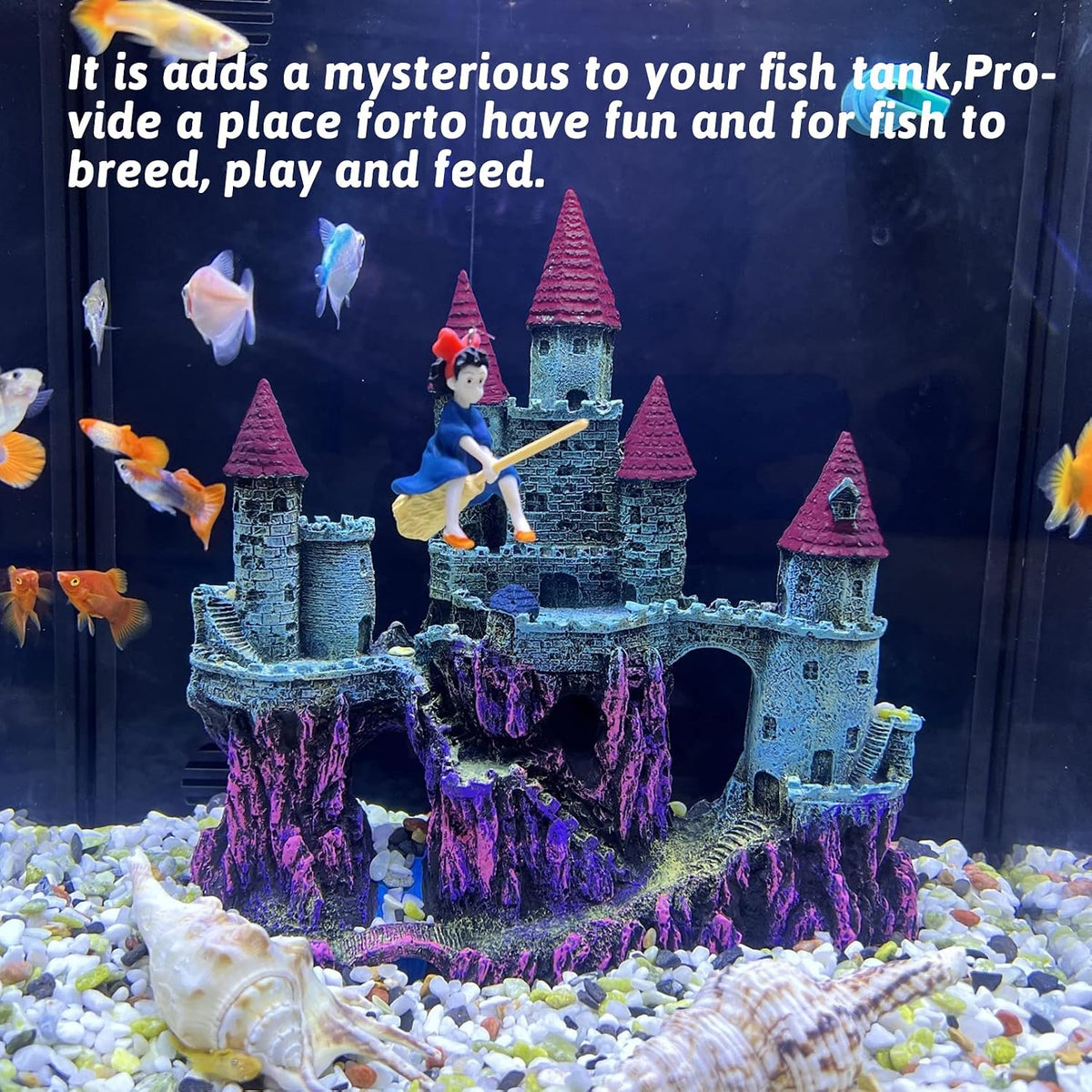 Aquarium Resin Castle Decoration,Fish Tank Driftwood Castle Cave Hideouts House Plants Supplies Accessories(Pink)