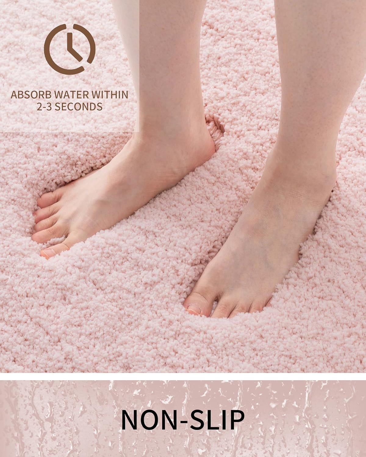 Bathroom Rugs Non Slip Washable, Ultra Thick Soft Microfiber Absorbent Bath Mats, High Density Foam Latex Non Slip Backing Bath Rugs, Fluffy Floor Carpet for Tub&Shower 24x17, Pink