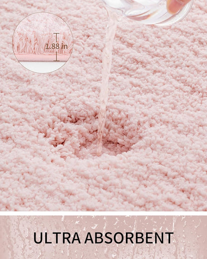 Bathroom Rugs Non Slip Washable, Ultra Thick Soft Microfiber Absorbent Bath Mats, High Density Foam Latex Non Slip Backing Bath Rugs, Fluffy Floor Carpet for Tub&Shower 24x17, Pink