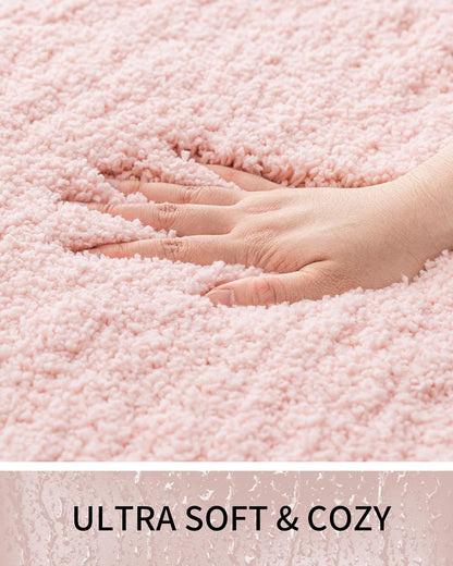 Bathroom Rugs Non Slip Washable, Ultra Thick Soft Microfiber Absorbent Bath Mats, High Density Foam Latex Non Slip Backing Bath Rugs, Fluffy Floor Carpet for Tub&Shower 24x17, Pink