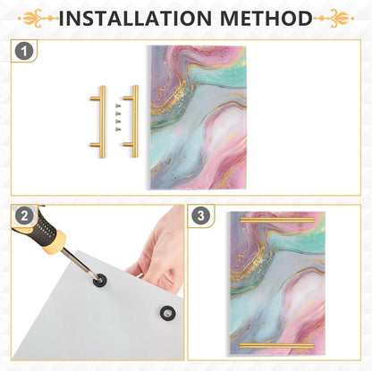 Teal Pink Marble Texture Bathroom Perfume Vanity Tray Acrylic Serving Tray with Handles Decorative Party Platters for Coffee Tea Table Kitchen Countertop