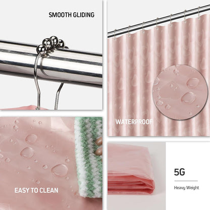 Pink Bathroom Accessories Set with Shower Curtain,23 Piece Bathroom Set,Tray,Trash Can,Soap Dispenser,Soap Dish,Toothbrush Holder,Toothbrush Cup,Toilet Brush and Qtip Holders