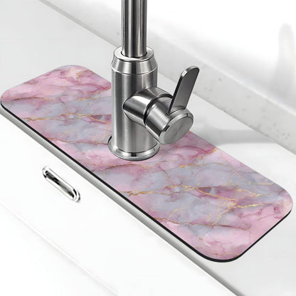 Light Pink Marble With Gold Faucet Mat Splash Guard, Absorbent Quick-Dry Kitchen Sink Mat,Ideal For Splash Guard Drip Catching