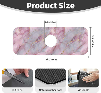 Light Pink Marble With Gold Faucet Mat Splash Guard, Absorbent Quick-Dry Kitchen Sink Mat,Ideal For Splash Guard Drip Catching