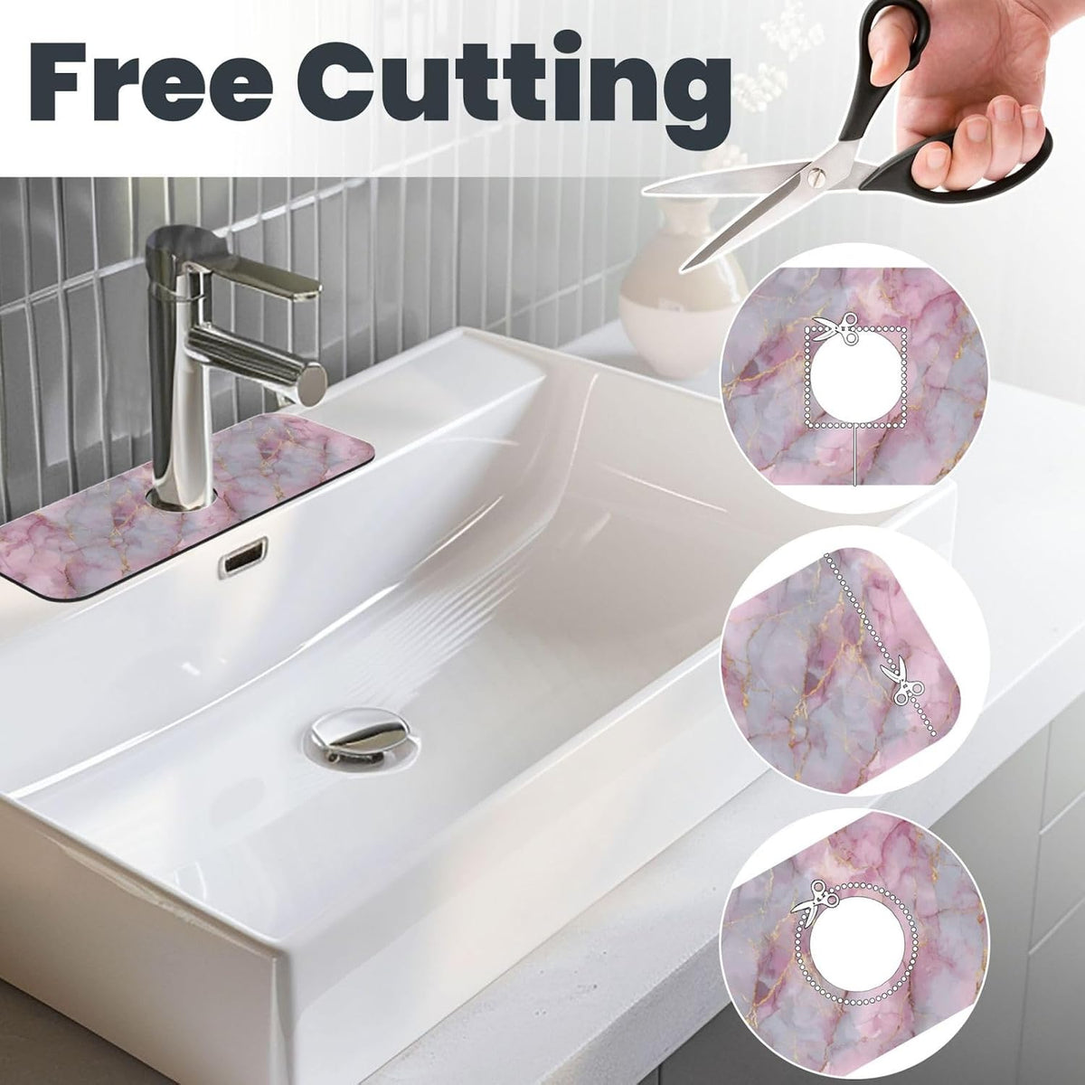 Light Pink Marble With Gold Faucet Mat Splash Guard, Absorbent Quick-Dry Kitchen Sink Mat,Ideal For Splash Guard Drip Catching