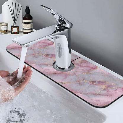 Light Pink Marble With Gold Faucet Mat Splash Guard, Absorbent Quick-Dry Kitchen Sink Mat,Ideal For Splash Guard Drip Catching