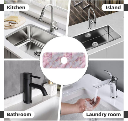 Light Pink Marble With Gold Faucet Mat Splash Guard, Absorbent Quick-Dry Kitchen Sink Mat,Ideal For Splash Guard Drip Catching