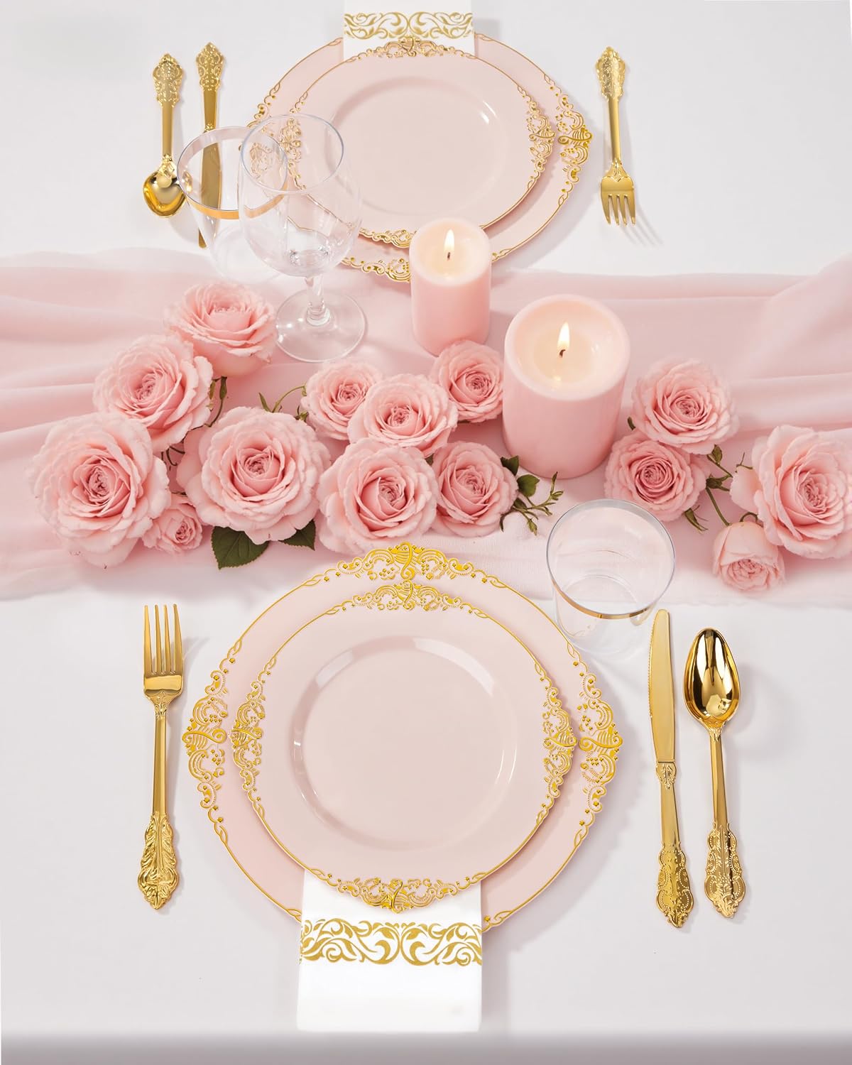 175Pcs Pink Plastic Plates, Disposable Party Plates for 25 Guests