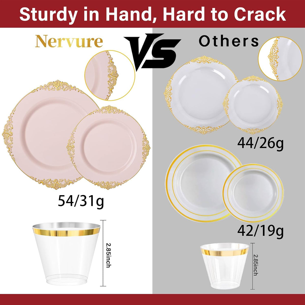 175Pcs Pink Plastic Plates, Disposable Party Plates for 25 Guests