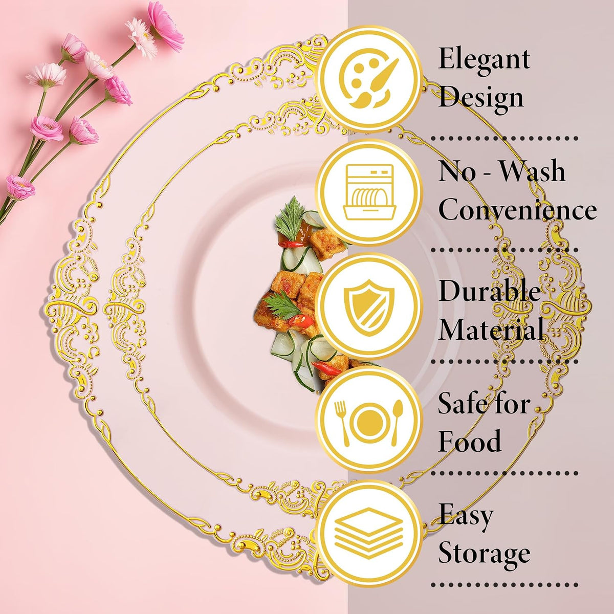 175Pcs Pink Plastic Plates, Disposable Party Plates for 25 Guests