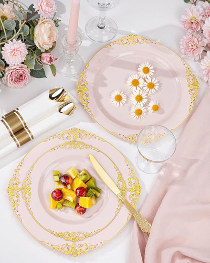 175Pcs Pink Plastic Plates, Disposable Party Plates for 25 Guests