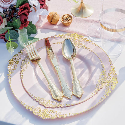 175Pcs Pink Plastic Plates, Disposable Party Plates for 25 Guests