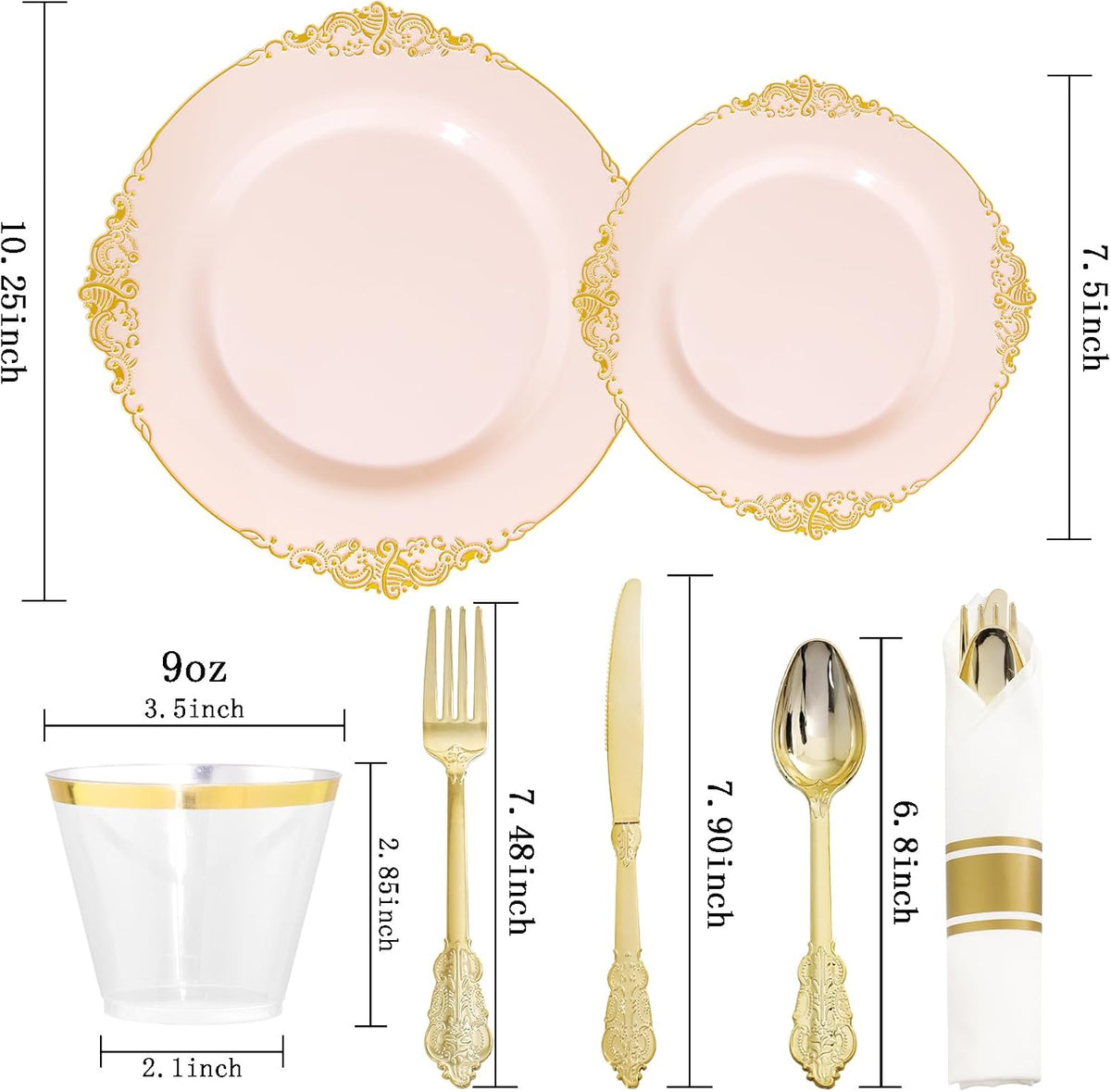 175Pcs Pink Plastic Plates, Disposable Party Plates for 25 Guests