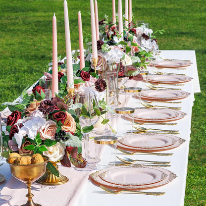 175Pcs Pink Plastic Plates, Disposable Party Plates for 25 Guests