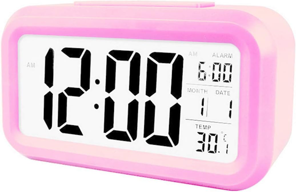 LED Digital Alarm Clock Backlight Snooze Mute Calendar Desktop Electronic Bcaklight Table Clocks Desktop Clock (Pink)