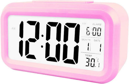 LED Digital Alarm Clock Backlight Snooze Mute Calendar Desktop Electronic Bcaklight Table Clocks Desktop Clock (Pink)