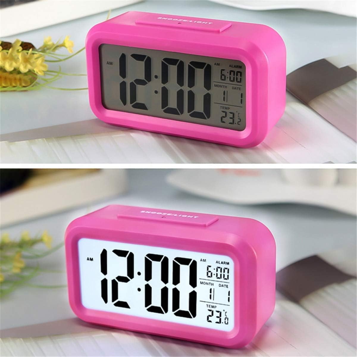 LED Digital Alarm Clock Backlight Snooze Mute Calendar Desktop Electronic Bcaklight Table Clocks Desktop Clock (Pink)