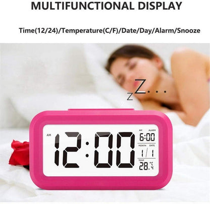 LED Digital Alarm Clock Backlight Snooze Mute Calendar Desktop Electronic Bcaklight Table Clocks Desktop Clock (Pink)