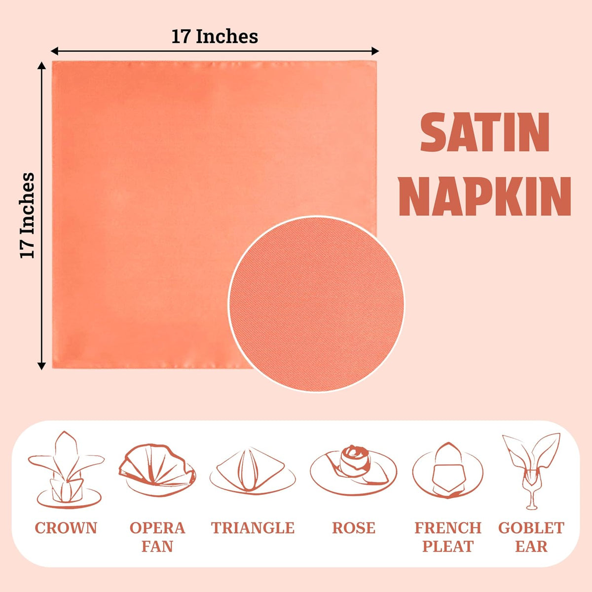 Pack of 50 Satin Napkins 12 x 12 Inch for Wedding Décor – Peach