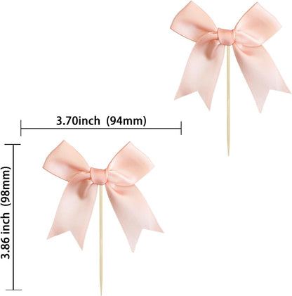 24Pcs Pink Bow Cupcake Toppers Pink Bow Cake Topper Birthday Decorations, Mini Bowknot Cupcake Picks for Coquette Theme Party Decoration Bachelorette Bridal Engagement Wedding Party Peach Pink