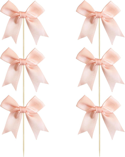 24Pcs Pink Bow Cupcake Toppers Pink Bow Cake Topper Birthday Decorations, Mini Bowknot Cupcake Picks for Coquette Theme Party Decoration Bachelorette Bridal Engagement Wedding Party Peach Pink