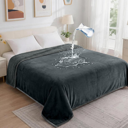 Waterproof Blanket for Bed - Blanket with Waterproof & Stain Proof, Splash Resistant, Machine-Washable Flannel is Soft and Comfortable, Suitable for Sofa (40"x60", Silver Gray/Dark Gray)